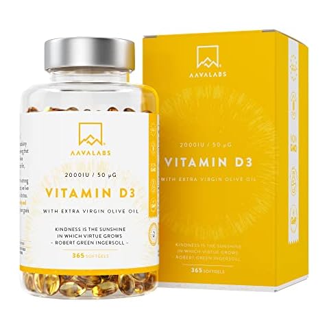 Vitamin D3 [2000 IU] - with Extra Virgin Olive Oil for Optimum Absorption - High Strength Vitamin D Supplement - Contributes to Bone, Muscle and Immune Function - 365 Vitamin D Capsules Cover