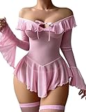 Avidlove Women Lingerie Mesh Babydoll Long Sleeve Lingerie For Women Sexy Outfits For Women (Pink, Medium)