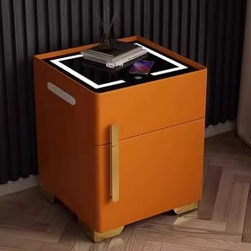 HJYBFA Mesita de Noche Inteligente con Carga Segura y sobre encimera, con Puertos USB para Dormitorio, luz LED de 3 Colores y Cubierta de Vidrio Templado (Color: Naranja, 2 Piezas)