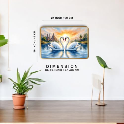 Image of Vastu Swan Pair Photo Frame, Gold, Slim, Sparkle Coated Lamination, for Living Room and Office, 18x24 Inch 53006