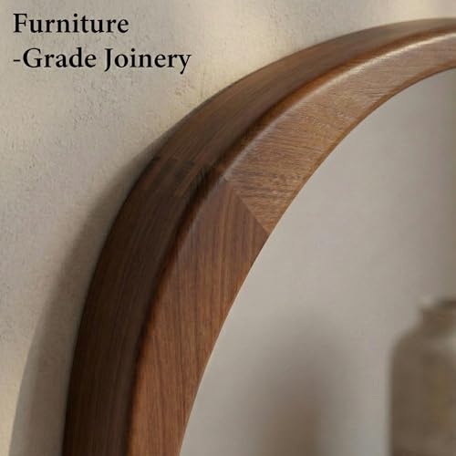 Image of Solid Wood 48 inchx24 inch Dark Walnut Large Organic Irregular Wall Mirror | Large sculptural look adds MCM wood depth to bedroom walls, hallways, living rooms, sideboards, dressers, statement decor