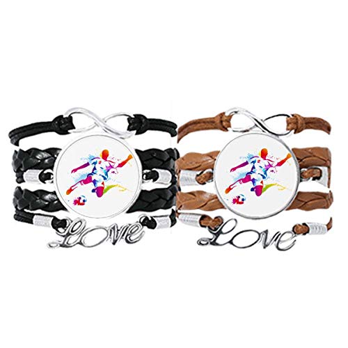 Bracelet football en cuir véritable tressé main pour couple d'athlètes