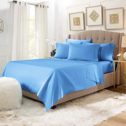 Image of BEVI - Home Premium Solid Plain Double Bedsheet Without Pillow Cover 300 TC Microfiber for Double Bed | Size (90 inch x 95 inch) Light Blue