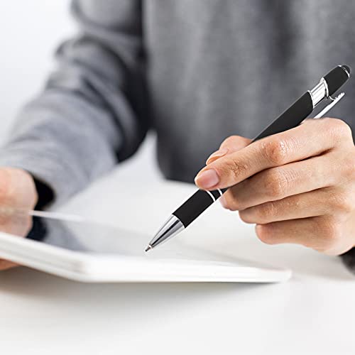 8 Pieces Ballpoint Pen With Stylus Tip Black Ink 2 In 1 Stylus Metal 1.0 Mm Medium Point Smooth Pen Rainbow Colorful Rubberized Ballpoint Pen For Touch Screen Tablet (Black) #TOP3