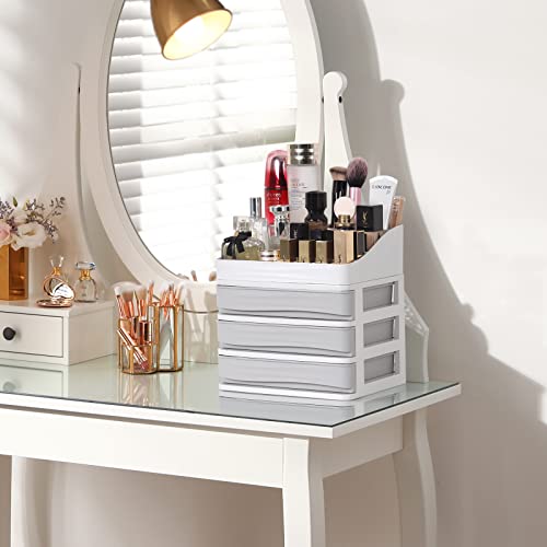 ELUCHANG-Makeup-Organiser-Cosmetic-Storage-Box-With-DrawersFits-LipsticksMakeup-BrushesJewelleryMake-Up-Storage-Case-For-Dresser-Bedroom-BathroomPlastic3-Drawers