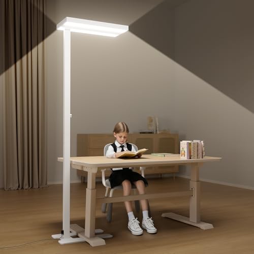 Honeywell 10400LM LED Floor Lamp, 02E Pro Sunturalux Eye-Caring Reading Standing Light, 100W Modern Natural Daylight 4000K Dimmable 77" Tall Floor Lamps for Living Room Kids Study Home Offic