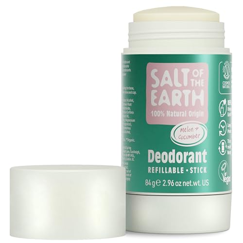 Salt Of the Earth Natural Deodorant Stick, Melon & Cucumber - Aluminium Free, Vegan, Long Lasting Protection, Refillable, Leaping Bunny Approved, Made in The UK - 84g, (Pack of 1)