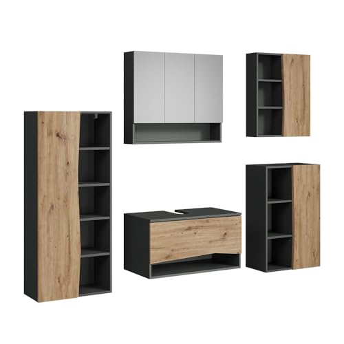 Vicco Meubles Bain Willow, Artisan, 80 cm, composé d’Un Meuble sous-lavabo, Armoire Miroir, Colonne, Demi-Colonne et Meuble Haut