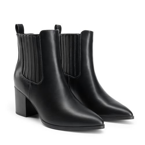 DREAM PAIRS Women's Ankle Boots Pointed Toe Chunky Block Heel Ankle Bootie Fall Short Booties Shoes3