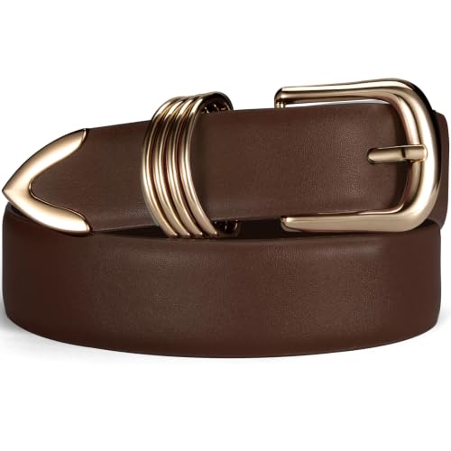 Fianmy Women's Leather Belt with Metal Buckle, Fashion Waist Belt for Jeans