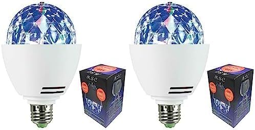 MSC LED E27 - Disco Ball Light Rotating Multi-Coloured Lightbulb Edison Screw Fitting E27 (Pack of 2)