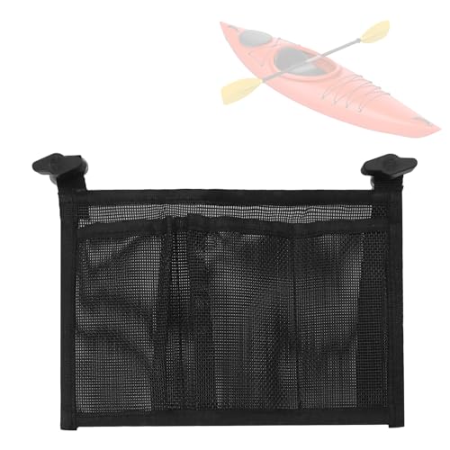 for KAYAK Canoe Storage Mesh Bag, Nylon Storage Pouch Organizer for Marine Boat Canoe for KAYAK, Repair Tool Gear Holder Side Bag, Beer Can Hanger for Boat, Portable Side Pocket Black (1Pc)