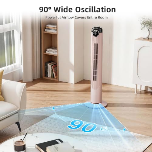 Image of Antarctic Star Tower Fan, 41 Inch DC Motor Bladeless Oscillating Fan with Remote, 6 Speeds & 4 Modes, LED Display, 9H Timer, Quiet Floor Standing Fan for Bedroom Living Room Office, Pink