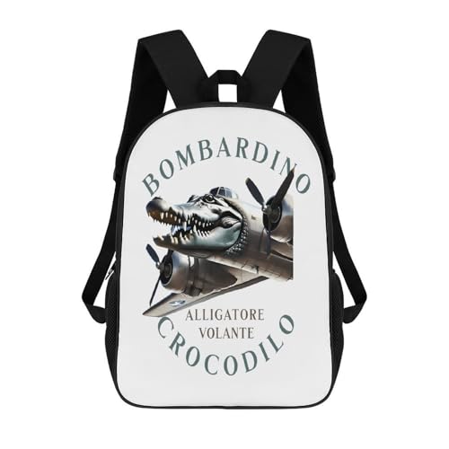 Bombardiro-Crocodilo Merch 17 Inch Shoulder Backpack Italian-Brainrot Meme Water Resistant Lightweight Daypack