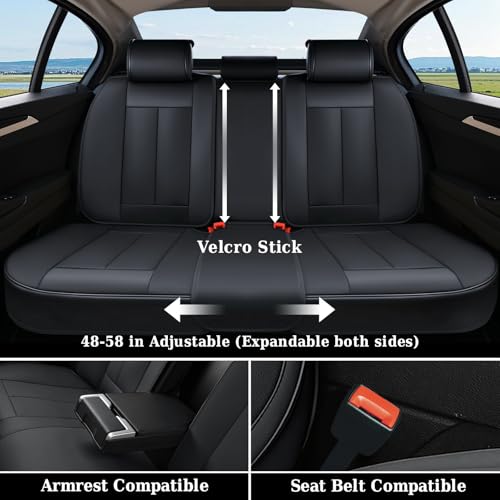 Image of Coverado Dog Car Seat Cover for Back Seat Cover, Black Rear Car Seat Covers, 3-Pieces Waterproof Car Seat Cushion, Car Seat Protector, Leather Seat Cover Seat Protector Universal Fit Most Cars
