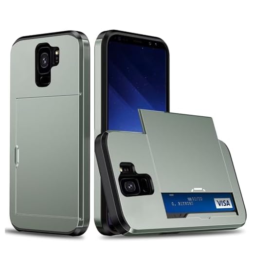 Coque Portefeuille pour Samsung Galaxy S9 avec Porte-Cartes, Étui de Protection Téléphone Double Couche Antichoc, Fente Cachée Coulissante, Antichoc TPU+PC Housse Portefeuille - Vert Militaire