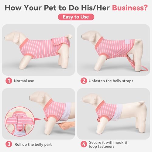 Image of cyeollo Dog Surgery Recovery Suit, Surgical Suit for Female Male Dogs, Soft Dog Onesie, Spay Neuter Body Suits, E-Collar & Cone Alternative, Anti-Licking Wound, Puppy Clothes for Small Dogs, Stripes M