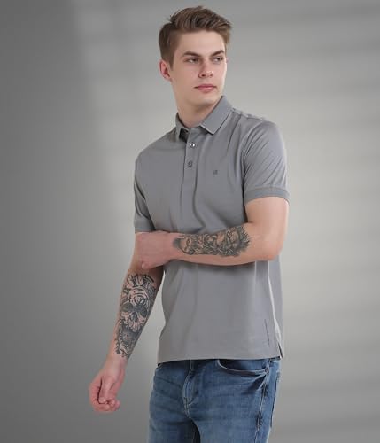 Image of TURMS Men's Mercerized Cotton Solid Polo T-Shirt, Anti-Odor, Moisture Control & Wicking, Jacquard Collared Neck, Half Sleeve