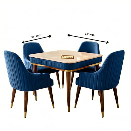 Image of Onyx Elite Modern Dining Table Set 4-Seater Modern Wooden Dining Table Set | 1 Year Warranty | Onyx Top Table with 4 Chairs (Blue)