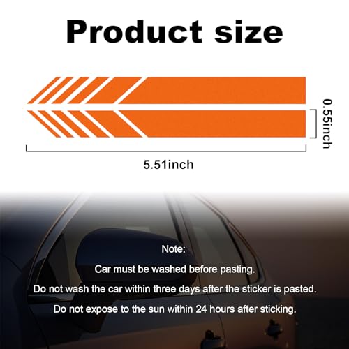 Image of Augeny 2 PCS Car Rear View Mirror Stickers, Waterproof Vinyl Auto Side Rearview Mirror Stripes, Universal Reflective Anti-Collision Striped Warning Decal for Most Vehicles (Orange)