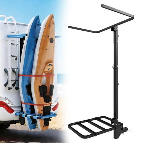 StellarStar RV Hitch Mount Kayak Rack Height Adjustable Vertical Carrier with 2 Adjustable Crossbars for 2 Kayaks up to 12 ft 2 Hitch Receiver 150 lbs Capacity for RV Truck SUV Trailer