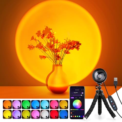 Cpeelsdo Sunset Lamp Projector with APP Control, Multicolor Changing LED, 360° Rotation
