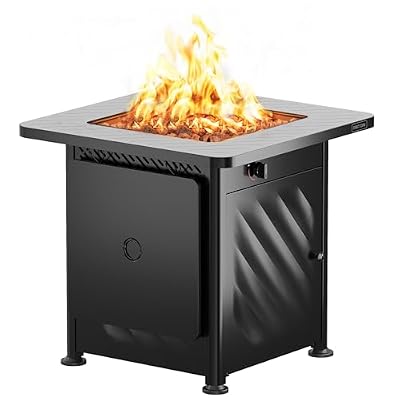 East Oak 28” Outdoor Propane Fire Pit Table | 52,000 BTU Gas Fire Pit for 2-4 People with Space-Saving Hock Lid, Mesh Pocket & Lava Rocks | CSA Certified Safe for Patio, Deck, Backyard, Black