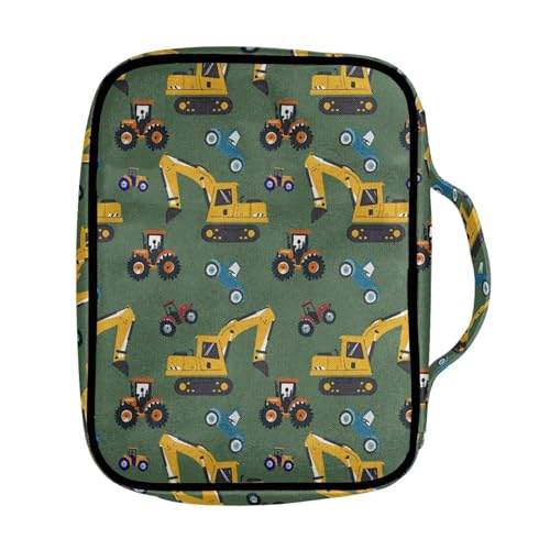 Cartoon Excavator Bible Cover for Boys Kids Large Carrying Book Case Church Bag Bible Protective with Handle and Zippered Pocket2