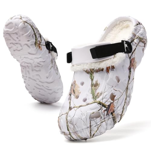 Image of Lined Clogs Mens Womens Fur Lined Winter Breathable Walking Garden Clogs Shoes Warm Non-Slip Mules Indoor Outdoor White 44