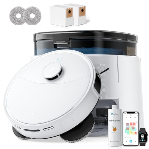 Lefant Robot Vacuum and Mop, 12000Pa Suction, Self Emptying, Auto Mop Washing and Drying for Hands-Free, Anti-Tangle Brushes, Dual Spinning Mop for Pe