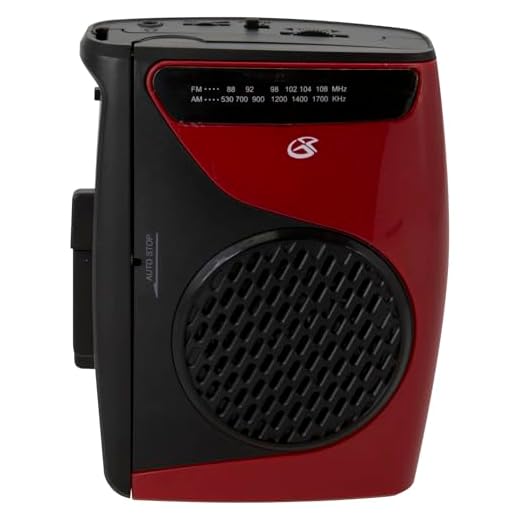 GPX Portable Cassette Player, 3.54 x 1.57 x 4.72 Inches, Requires 2 AA Batteries - Not Included, Red/Black (CAS337B)