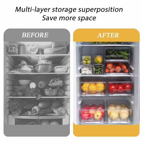 bealy 2 Pack Stackable Clear Drawer Organizer, Large Pull Out Fridge Organizers and Storage Container, Refrigerator Organizers and Storage for Fruit, Produce, Vegetables, Drinks, Snack and Food by bealy - Used condition - Image 5