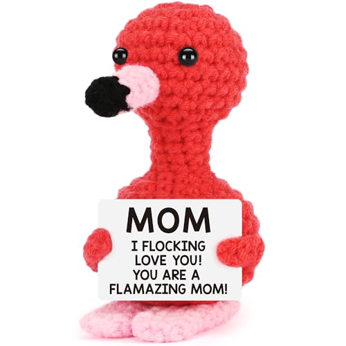 Mothers Day Mom Gifts from Daughter Son, New Mom First Time Mothers Day Birthday Card Gifts for Mother in Law Stepmom Mama Funny I Love You Present for Mum Mother Handmade Crochet Flamingo Decor