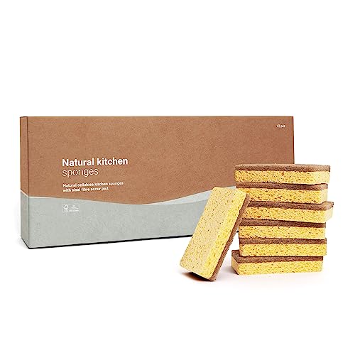 Vove | 10 Pack Natural Kitchen Sponges | Eco-Friendly | Biodegradable | Compostable | Plastic-Free | Zero Waste | Non-Scratch | Reusable | Heavy Duty Scouring Pad #TOP14