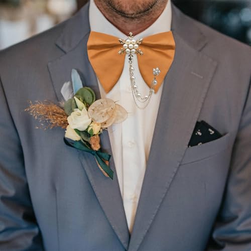 Image of Oversized Bow Ties for Men, Adjustable Bow Tie Pre-tied Bowties Pearl Decoration Bowtie for Tuxedo Wedding Party Prom