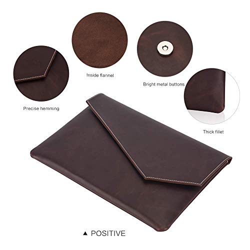 Bolsa de couro PU vintage clutch A4 envelope arquivo, Marrom escuro, 13.6