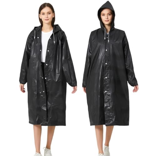 Eva Rain Ponchos for Adults, 2 Pack Reusable Raincoat for Women and Men, Lightweight Rainwear Rain Jackets with Hood