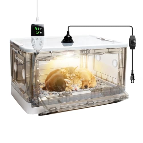 Image of Puppy Incubator with Heating - Premium Incubator for Puppies and Kittens with Adjustable Heat, to Ensure Warmth and Comfort - Ideal for Newborn Dog and Cat Care(55L)