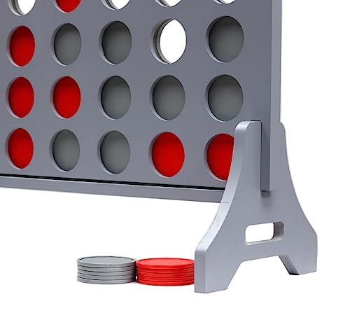 Image of Giant 4 in a Row Game for Family & Adults - Tailgating Pros Jumbo Grey Wooden Four in a Row Indoor & Outdoor Yard Game for Family Party Fun, Portable Activities for Patio, Backyard, and Camping