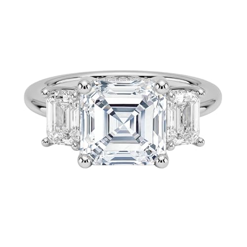 3 CT Asscher Cut Lab Grown Diamond Luxe Three Stone Engagement Ring For Her