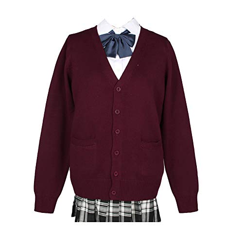 Image of Blostirno Women's Cardigan School Uniform Sweater Cardigans V-Neck Long Sleeve Button Down Knit with Pockets