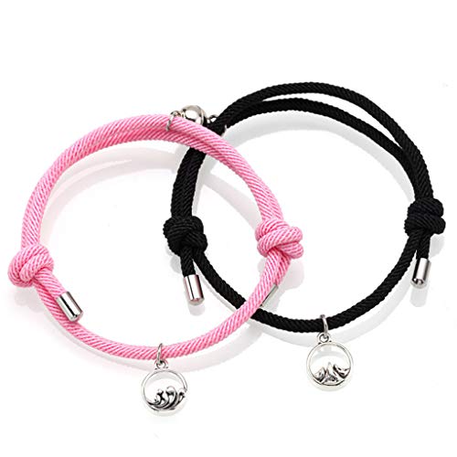 Wusuowei 2Pcs Friendship Rope Geflochtene Distanz Paar Magnetische Armband Kit Liebhaber Schmuck Paar Armband Cover