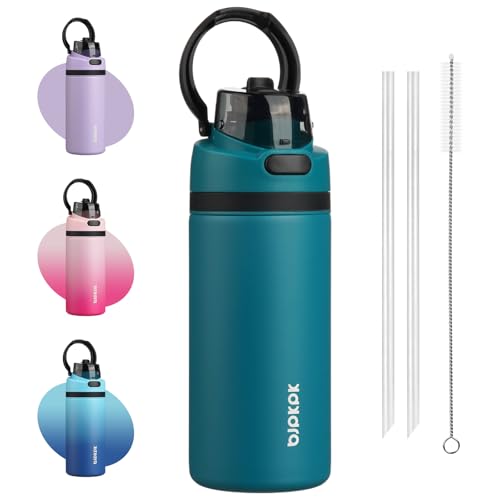Image of BJPKPK 17oz Insulated Water Bottle with Straw Lid & Handle, Stainless Steel | Leak-Proof 2-in-1 Straw & Spout Lid, BPA-Free Vacuum Insulated Bottle Fits Cup Holders for Gym, Office, Travel & Outdoor