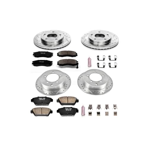 Image of PowerStop Front and Rear Brake Kit for Eagle Talon 1990-94 |Mitsubishi Eclipse 1990-94 |Plymouth Laser 1990-94 - Drilled and Slotted Disc Rotors with Carbon-Fiber Ceramic Brake Pads Replacement, K682