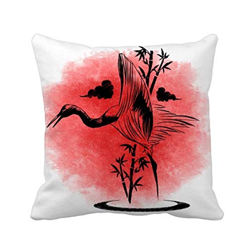 Housse de coussin grue japonaise rouge carré pour canapé et lit - 2