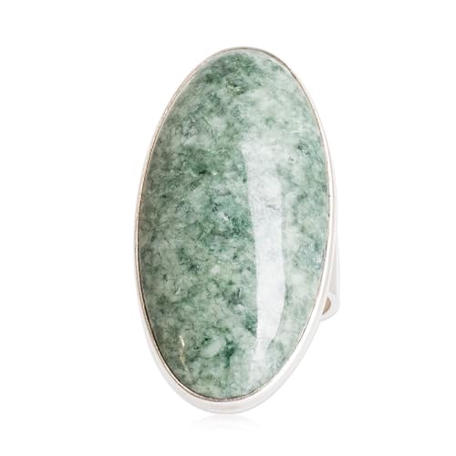 NOVICA Artisan Handmade Jade Cocktail Ring .925 Sterling Silver Green Single Stone Guatemala Hemlock 'Sixth Star'