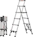 Folding Ladder Ladders,One-Click Folding Telesladder, Step Ladder, Retractable Aluminum Alloy Ladder Multi-Position, Adjustable and Folding Ladder A-Frame Stepladder