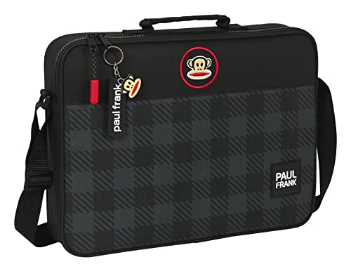 Safta M385, Paul Frank Campers-Cartera Extraescolares, Maletín Portatodo, Bandolera, Cómoda y Versátil, Calidad y Resistencia, 38x6x28 cm, Color Negro Unisex niños, Estándar