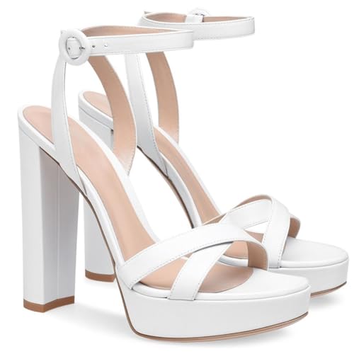 Women's Platform Chunky Heels Open Toe Ankle Strap High Heeled Sandals Shoes for Party Evening Brunch