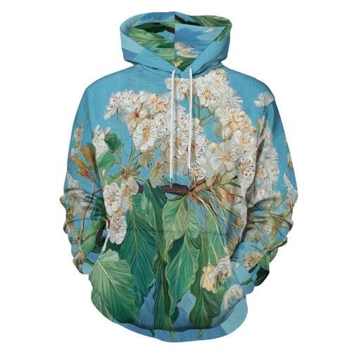 Sweatshirt casual homme imprimé fleurs abstraites, l'esprit bohème et vintage